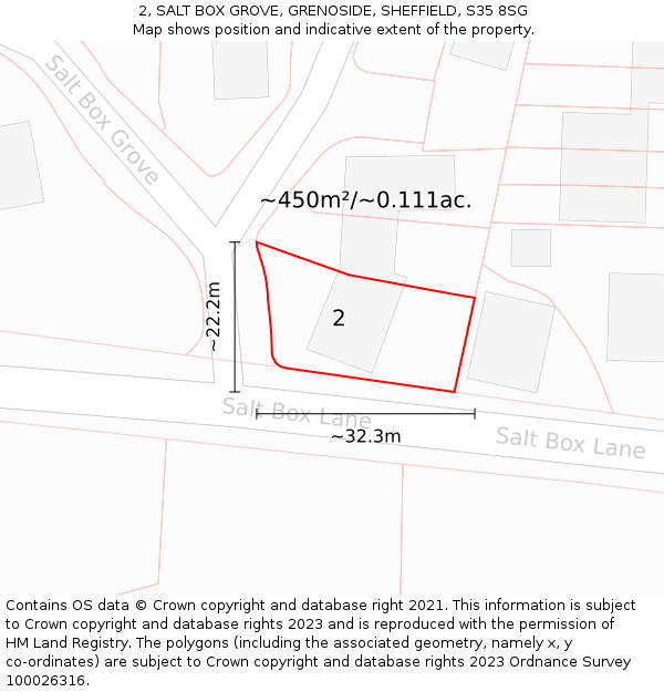 2, SALT BOX GROVE, GRENOSIDE, SHEFFIELD, S35 8SG: Plot and title map