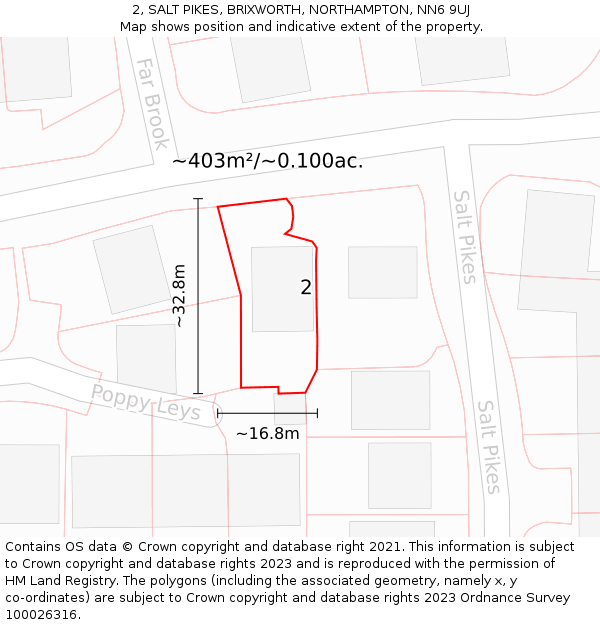 2, SALT PIKES, BRIXWORTH, NORTHAMPTON, NN6 9UJ: Plot and title map