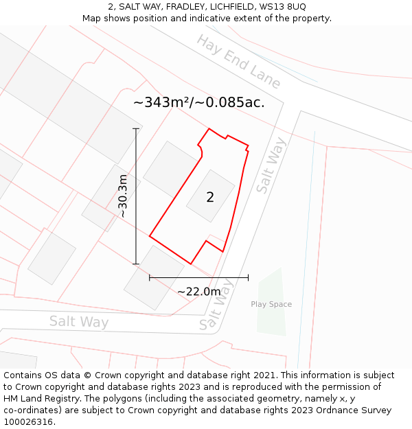 2, SALT WAY, FRADLEY, LICHFIELD, WS13 8UQ: Plot and title map