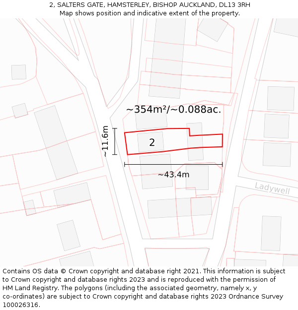 2, SALTERS GATE, HAMSTERLEY, BISHOP AUCKLAND, DL13 3RH: Plot and title map