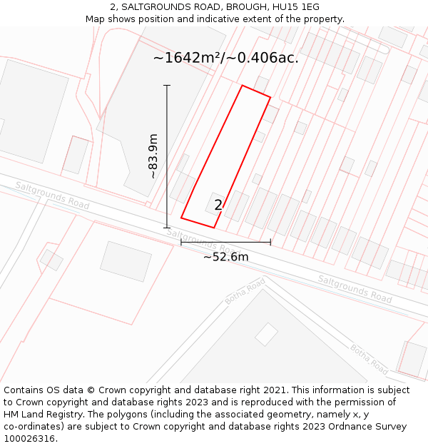 2, SALTGROUNDS ROAD, BROUGH, HU15 1EG: Plot and title map