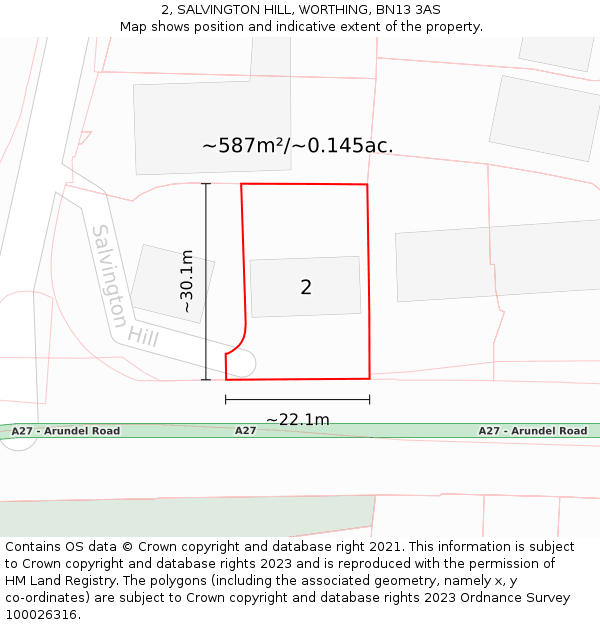 2, SALVINGTON HILL, WORTHING, BN13 3AS: Plot and title map