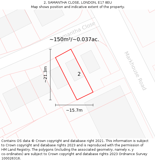 2, SAMANTHA CLOSE, LONDON, E17 8EU: Plot and title map