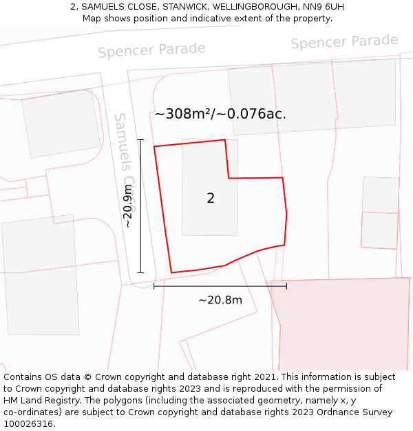 2, SAMUELS CLOSE, STANWICK, WELLINGBOROUGH, NN9 6UH: Plot and title map