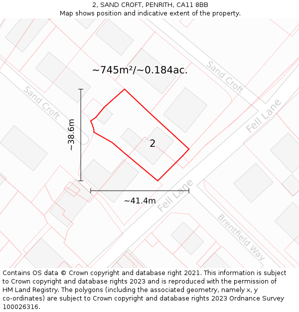 2, SAND CROFT, PENRITH, CA11 8BB: Plot and title map