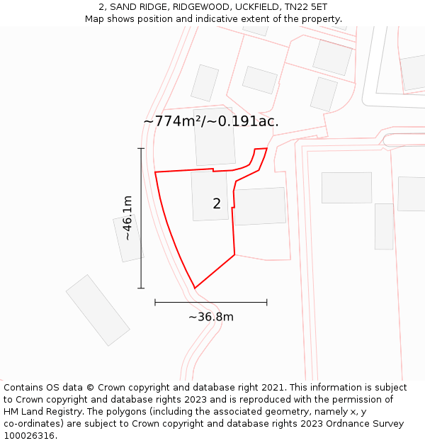 2, SAND RIDGE, RIDGEWOOD, UCKFIELD, TN22 5ET: Plot and title map