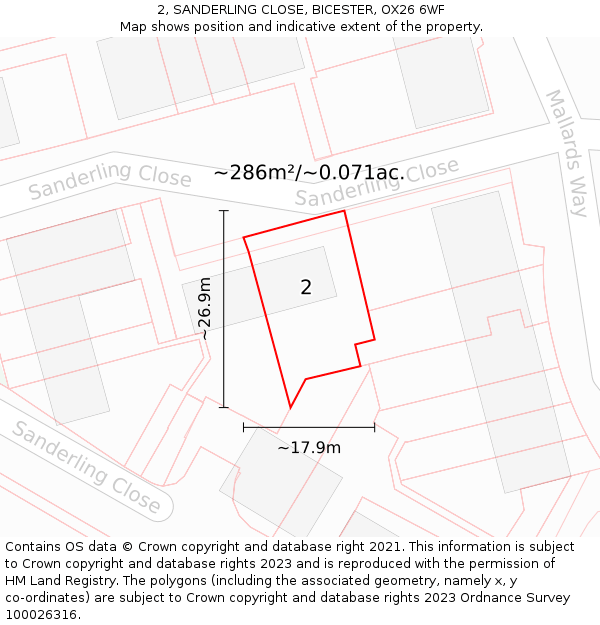 2, SANDERLING CLOSE, BICESTER, OX26 6WF: Plot and title map