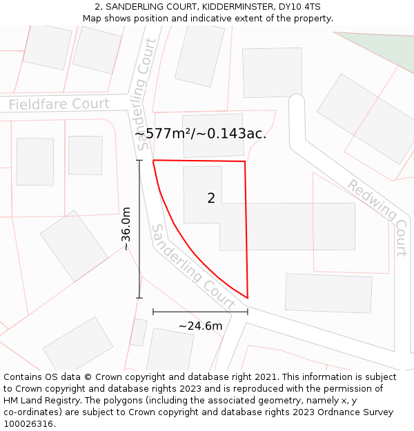 2, SANDERLING COURT, KIDDERMINSTER, DY10 4TS: Plot and title map