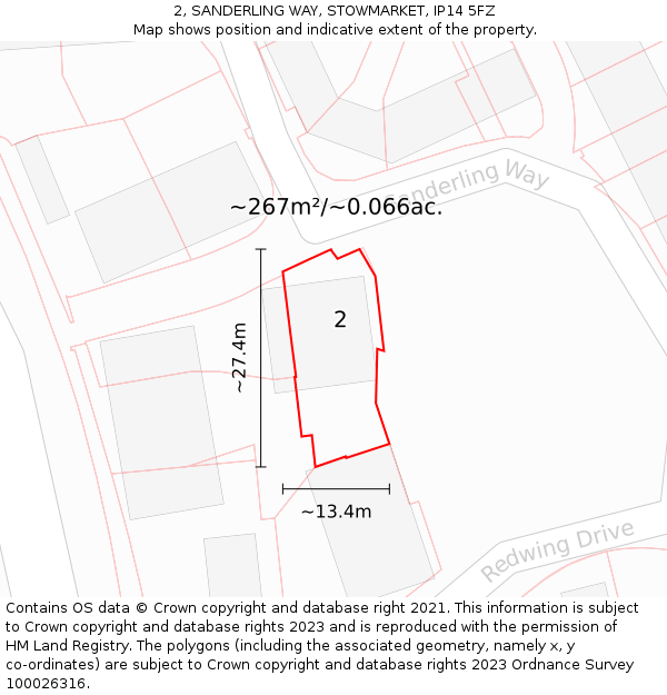 2, SANDERLING WAY, STOWMARKET, IP14 5FZ: Plot and title map