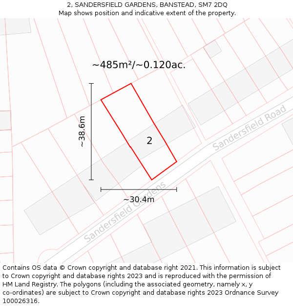 2, SANDERSFIELD GARDENS, BANSTEAD, SM7 2DQ: Plot and title map
