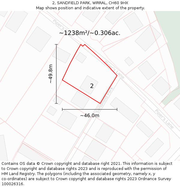 2, SANDFIELD PARK, WIRRAL, CH60 9HX: Plot and title map