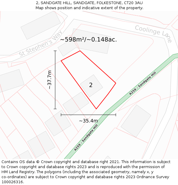 2, SANDGATE HILL, SANDGATE, FOLKESTONE, CT20 3AU: Plot and title map
