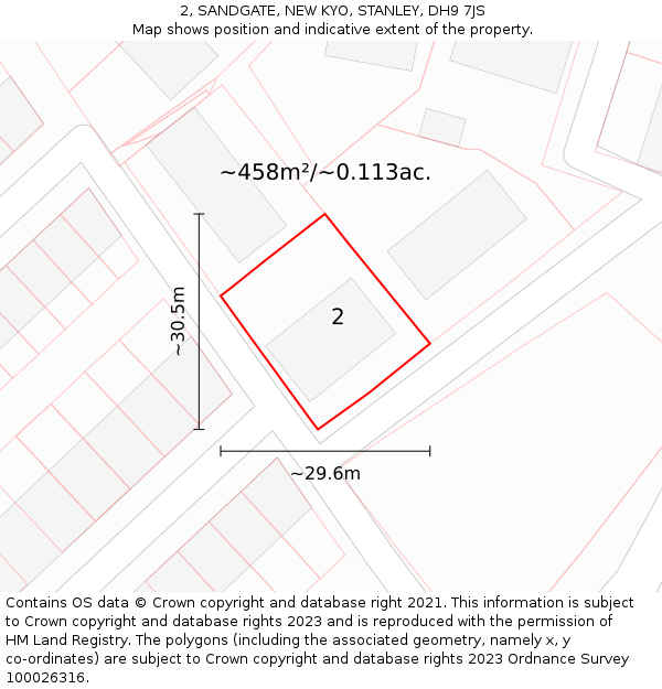 2, SANDGATE, NEW KYO, STANLEY, DH9 7JS: Plot and title map