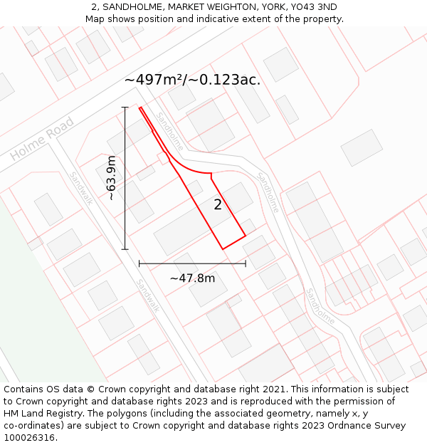2, SANDHOLME, MARKET WEIGHTON, YORK, YO43 3ND: Plot and title map