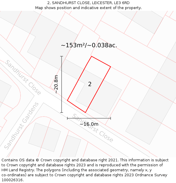 2, SANDHURST CLOSE, LEICESTER, LE3 6RD: Plot and title map