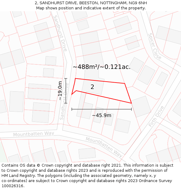 2, SANDHURST DRIVE, BEESTON, NOTTINGHAM, NG9 6NH: Plot and title map