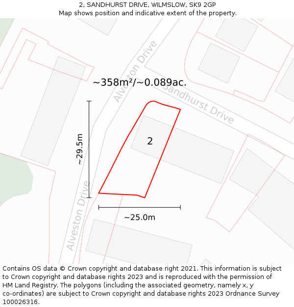 2, SANDHURST DRIVE, WILMSLOW, SK9 2GP: Plot and title map