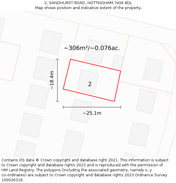 2, SANDHURST ROAD, NOTTINGHAM, NG6 8DL: Plot and title map