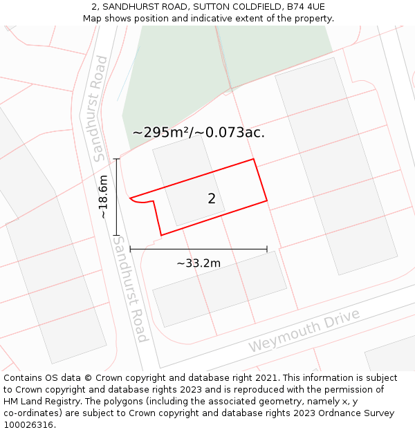 2, SANDHURST ROAD, SUTTON COLDFIELD, B74 4UE: Plot and title map