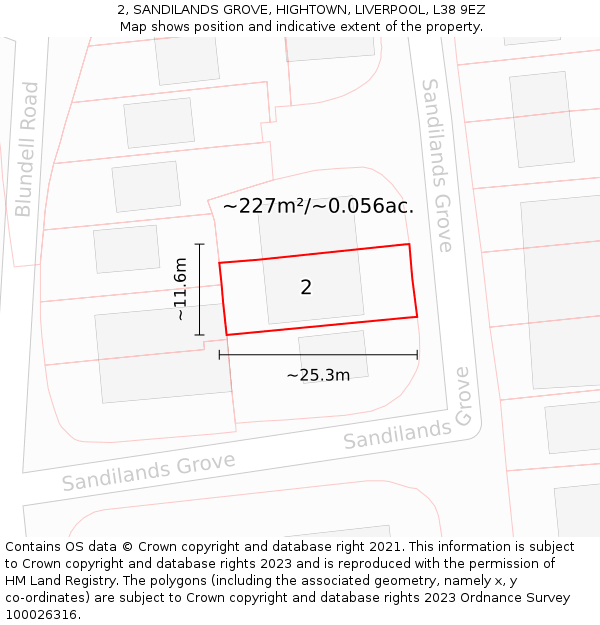 2, SANDILANDS GROVE, HIGHTOWN, LIVERPOOL, L38 9EZ: Plot and title map