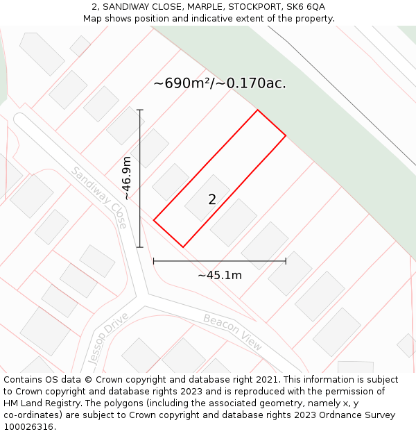 2, SANDIWAY CLOSE, MARPLE, STOCKPORT, SK6 6QA: Plot and title map