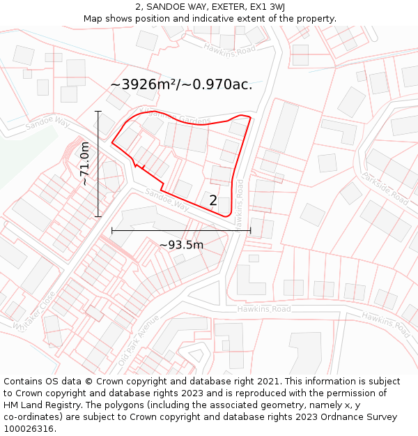 2, SANDOE WAY, EXETER, EX1 3WJ: Plot and title map