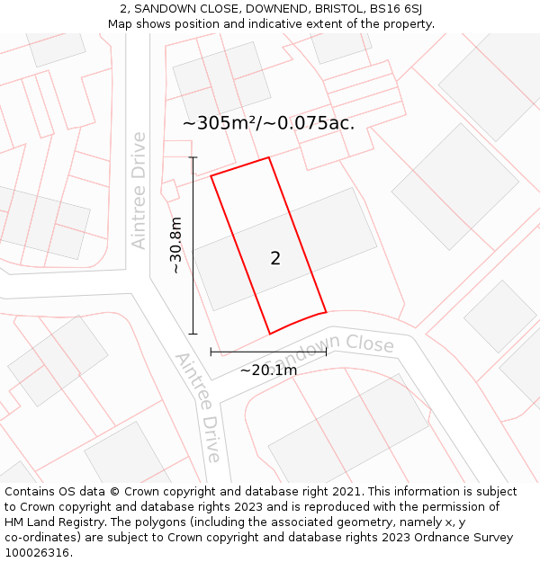 2, SANDOWN CLOSE, DOWNEND, BRISTOL, BS16 6SJ: Plot and title map