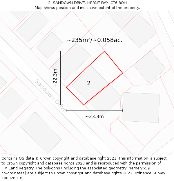 2, SANDOWN DRIVE, HERNE BAY, CT6 8QH: Plot and title map