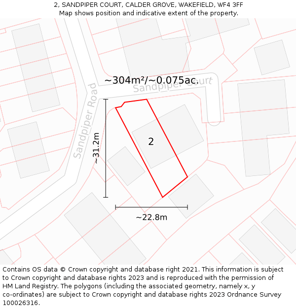 2, SANDPIPER COURT, CALDER GROVE, WAKEFIELD, WF4 3FF: Plot and title map