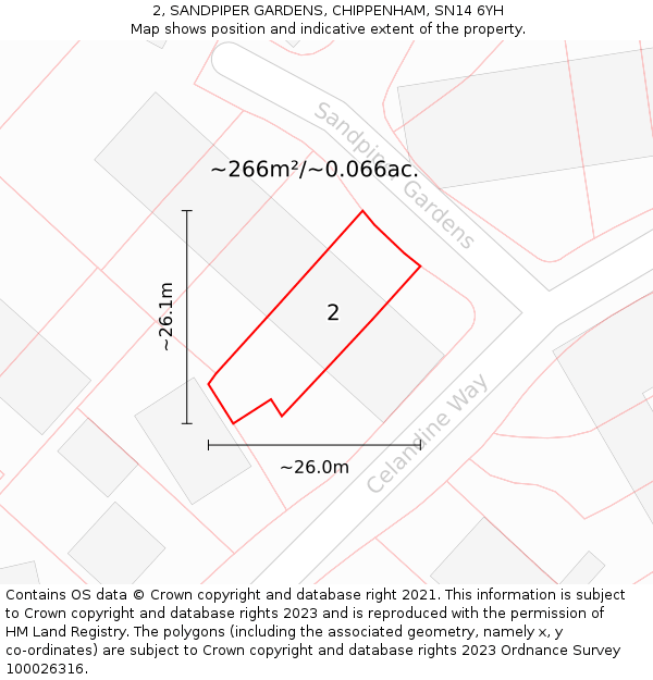 2, SANDPIPER GARDENS, CHIPPENHAM, SN14 6YH: Plot and title map