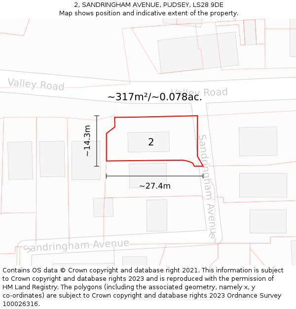 2, SANDRINGHAM AVENUE, PUDSEY, LS28 9DE: Plot and title map
