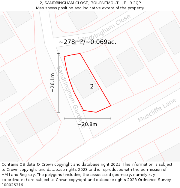 2, SANDRINGHAM CLOSE, BOURNEMOUTH, BH9 3QP: Plot and title map