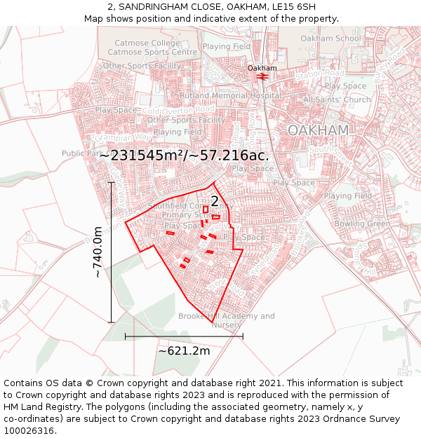 2, SANDRINGHAM CLOSE, OAKHAM, LE15 6SH: Plot and title map