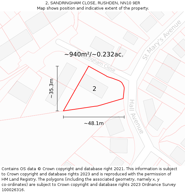 2, SANDRINGHAM CLOSE, RUSHDEN, NN10 9ER: Plot and title map