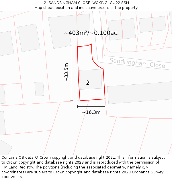 2, SANDRINGHAM CLOSE, WOKING, GU22 8SH: Plot and title map