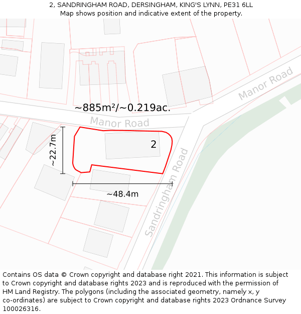 2, SANDRINGHAM ROAD, DERSINGHAM, KING'S LYNN, PE31 6LL: Plot and title map