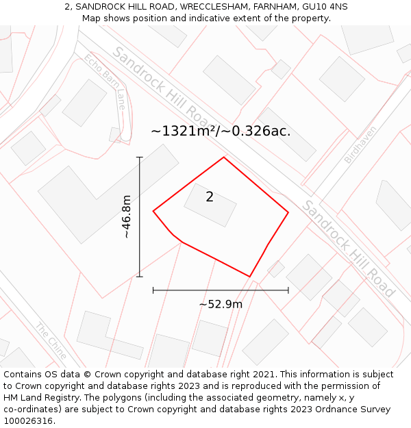 2, SANDROCK HILL ROAD, WRECCLESHAM, FARNHAM, GU10 4NS: Plot and title map