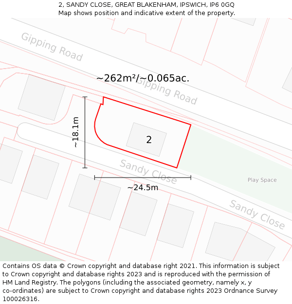 2, SANDY CLOSE, GREAT BLAKENHAM, IPSWICH, IP6 0GQ: Plot and title map