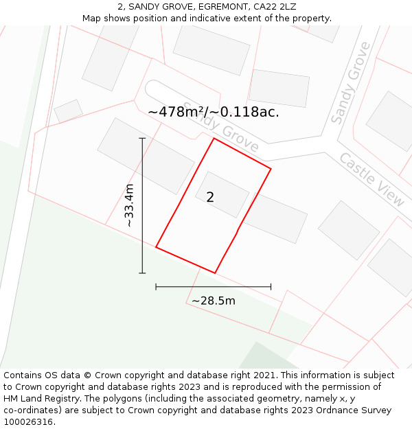 2, SANDY GROVE, EGREMONT, CA22 2LZ: Plot and title map