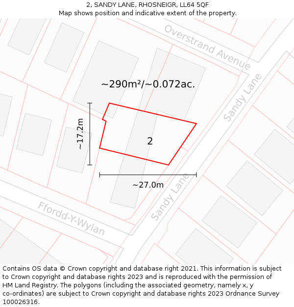 2, SANDY LANE, RHOSNEIGR, LL64 5QF: Plot and title map