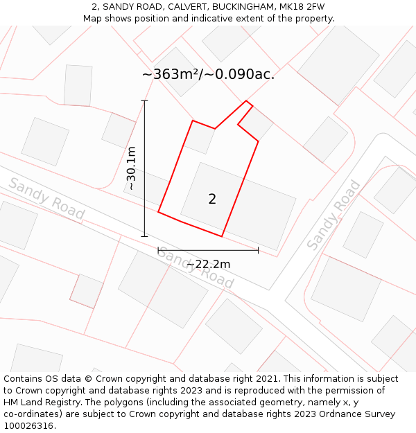 2, SANDY ROAD, CALVERT, BUCKINGHAM, MK18 2FW: Plot and title map
