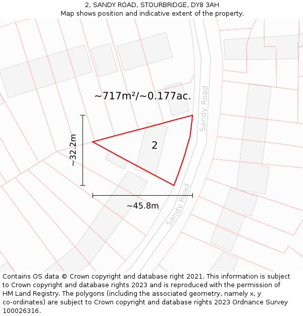 2, SANDY ROAD, STOURBRIDGE, DY8 3AH: Plot and title map