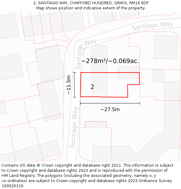 2, SANTIAGO WAY, CHAFFORD HUNDRED, GRAYS, RM16 6DF: Plot and title map