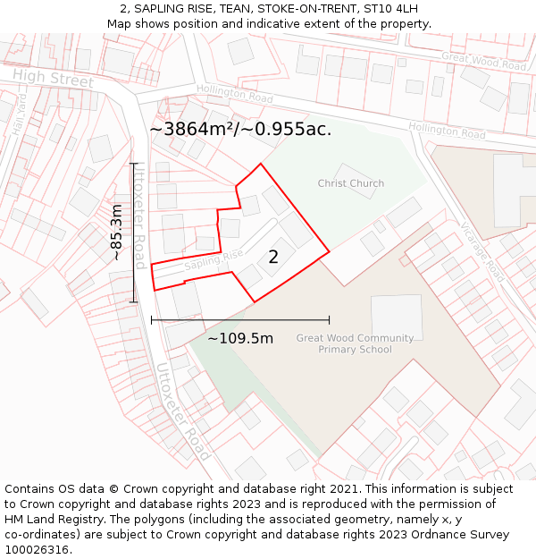 2, SAPLING RISE, TEAN, STOKE-ON-TRENT, ST10 4LH: Plot and title map