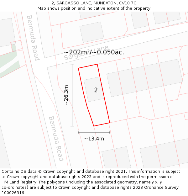 2, SARGASSO LANE, NUNEATON, CV10 7GJ: Plot and title map