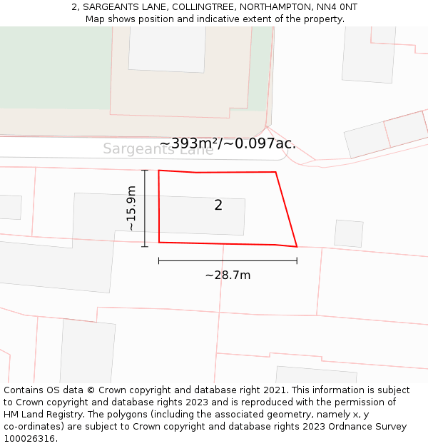 2, SARGEANTS LANE, COLLINGTREE, NORTHAMPTON, NN4 0NT: Plot and title map
