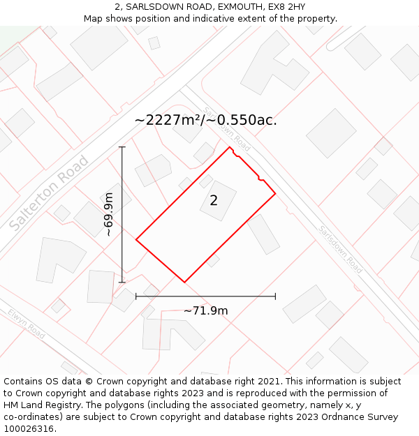 2, SARLSDOWN ROAD, EXMOUTH, EX8 2HY: Plot and title map