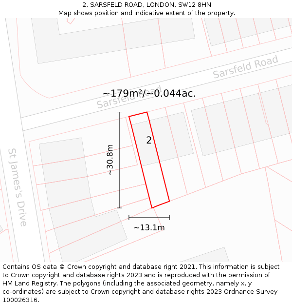 2, SARSFELD ROAD, LONDON, SW12 8HN: Plot and title map