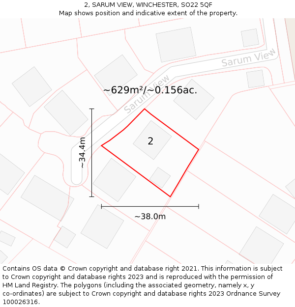 2, SARUM VIEW, WINCHESTER, SO22 5QF: Plot and title map