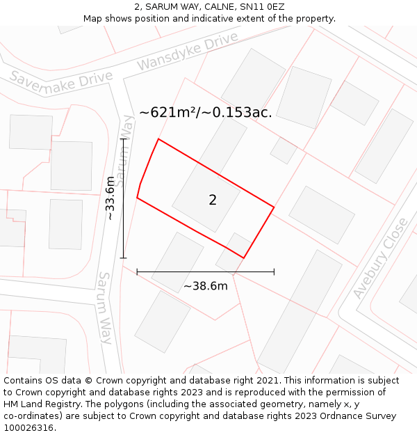 2, SARUM WAY, CALNE, SN11 0EZ: Plot and title map